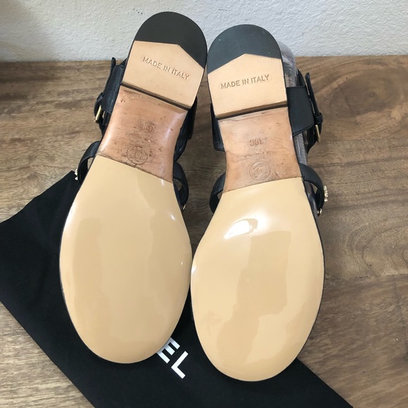 CHANEL Chain Lambskin Black CC Logo Sandals Sz 39 - Picture 6 of 11